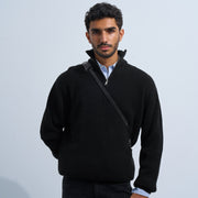 Black Men's Knit Zip-up
