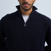 Navy Blue Men's Knit Zip-up