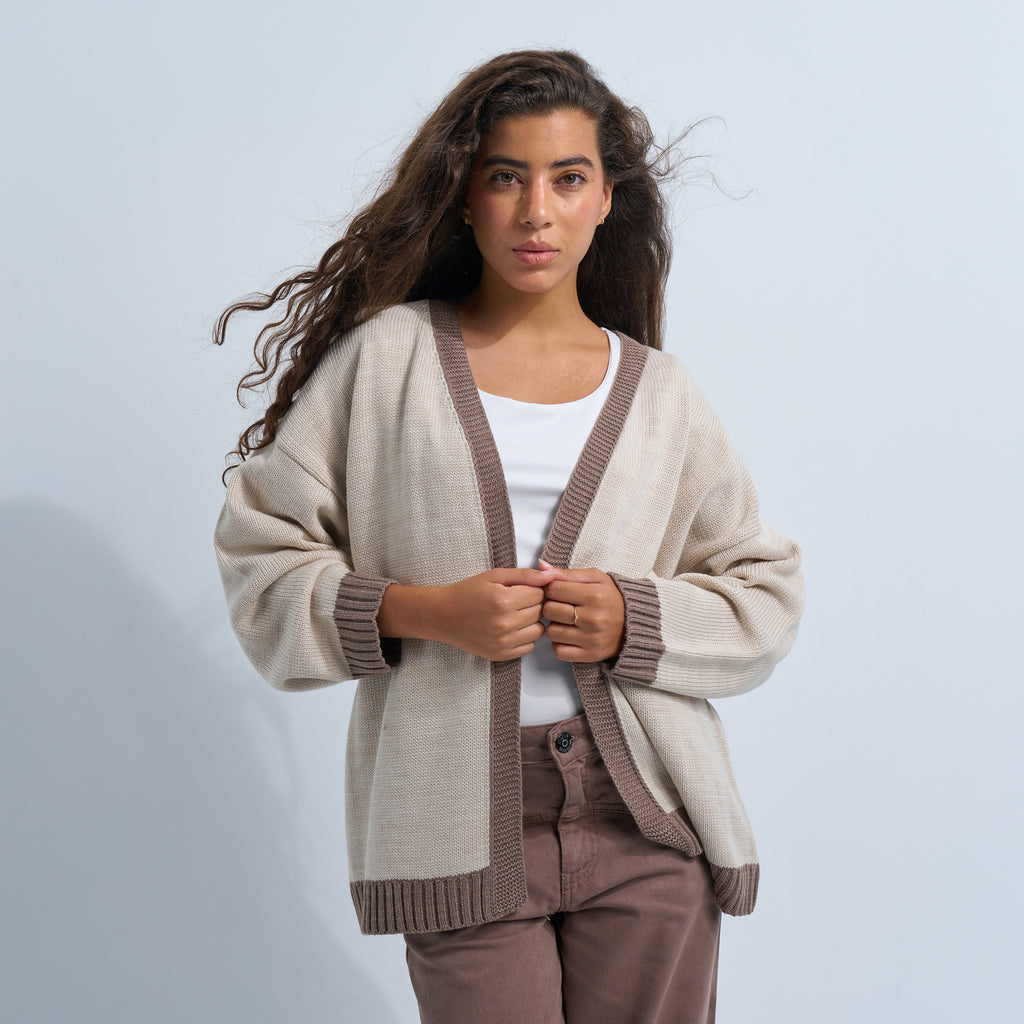 Beige/Brown Women's Knit Cardigan – KIJAQO