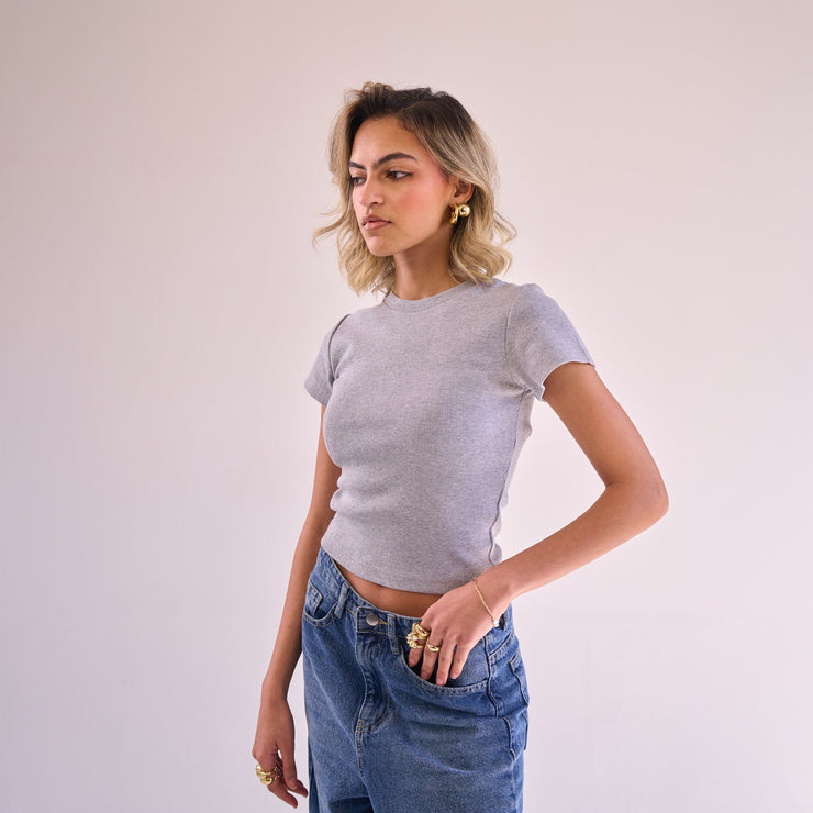 Grey Ribbed Short Sleeve