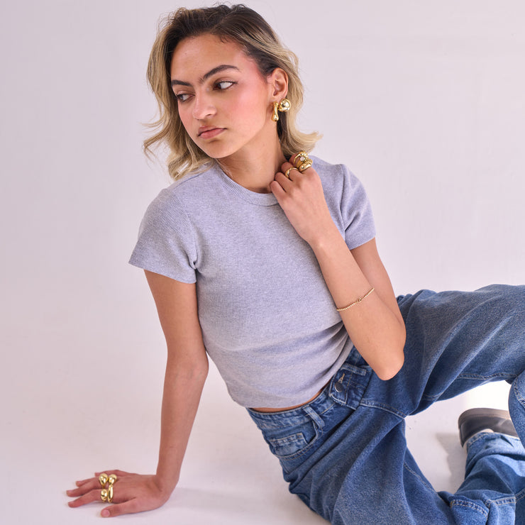 Grey Ribbed Short Sleeve