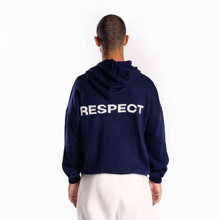 Navy Blue Knit Hoodie "RESPECT"