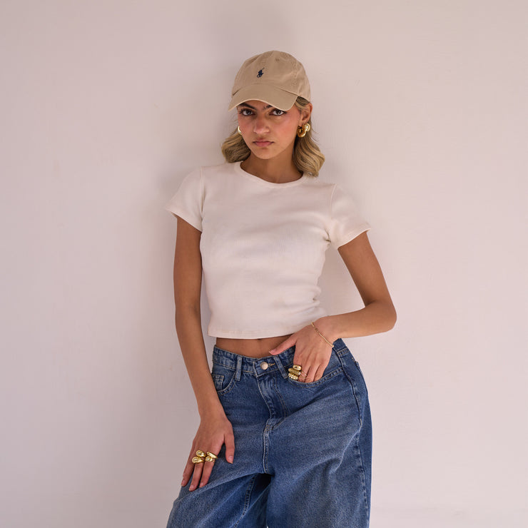 White Ribbed Short Sleeve