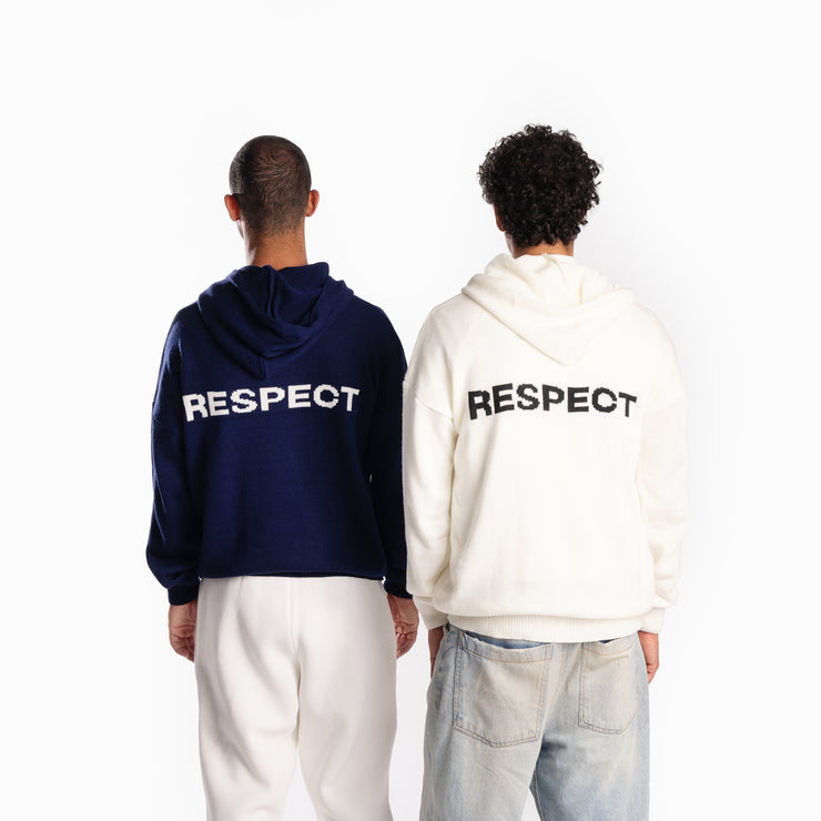 Navy Blue Knit Hoodie "RESPECT"