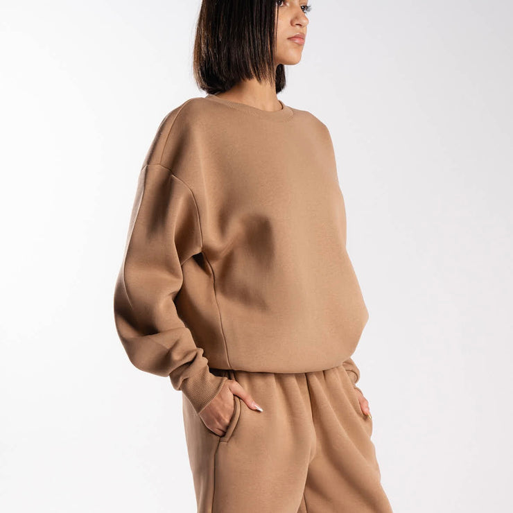 Brown Plain Crewneck