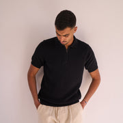 Black Knit Zip-up Polo