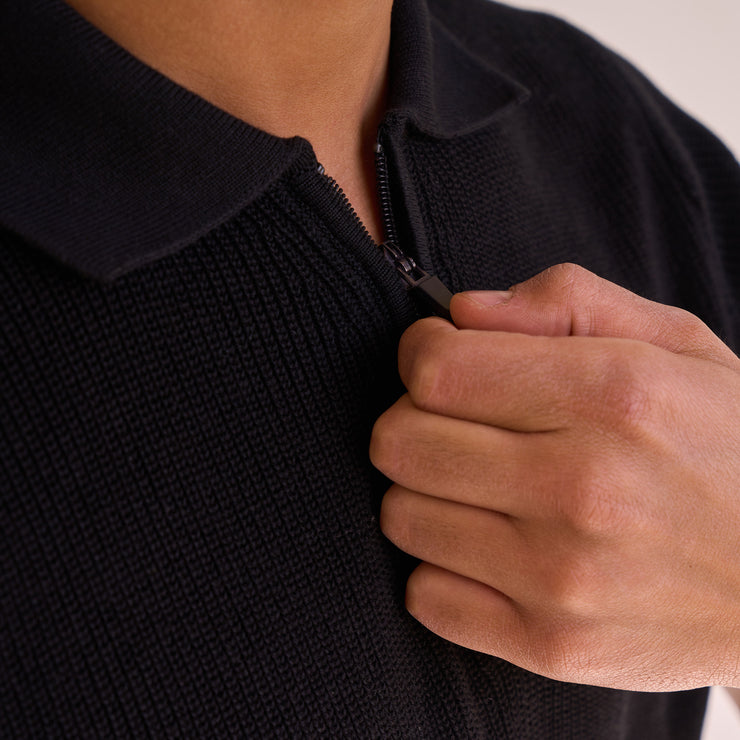 Black Knit Zip-up Polo