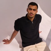 Black Knit Zip-up Polo