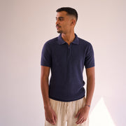 Navy Blue Knit Zip-up Polo
