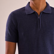Navy Blue Knit Zip-up Polo
