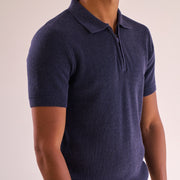 Navy Blue Knit Zip-up Polo