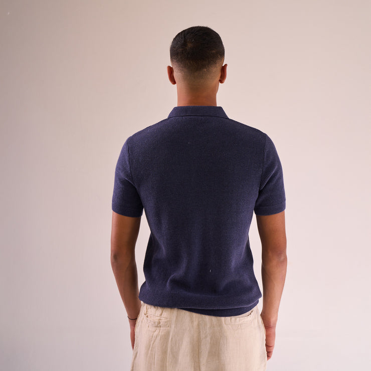 Navy Blue Knit Zip-up Polo