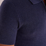 Navy Blue Knit Zip-up Polo