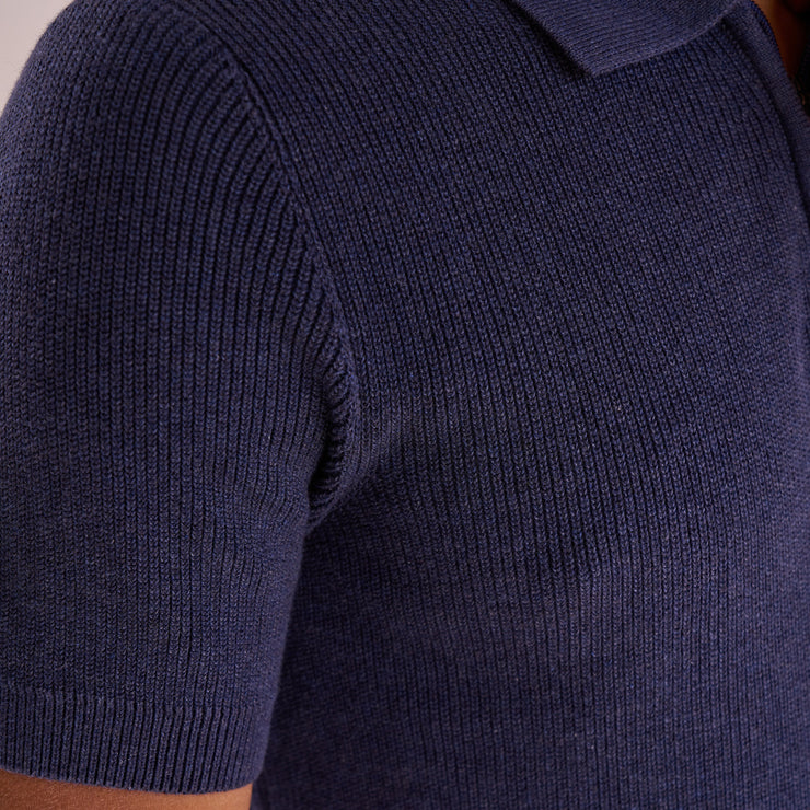 Navy Blue Knit Zip-up Polo