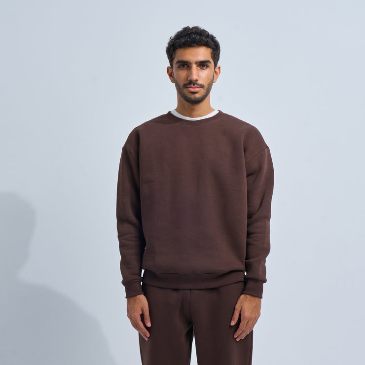 Brown Plain Crewneck