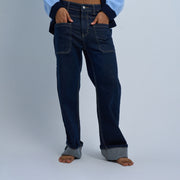 Dark Blue Women's Jeans with Pockets