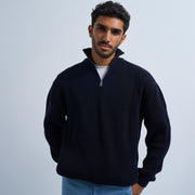 Navy Blue Men's Knit Zip-up