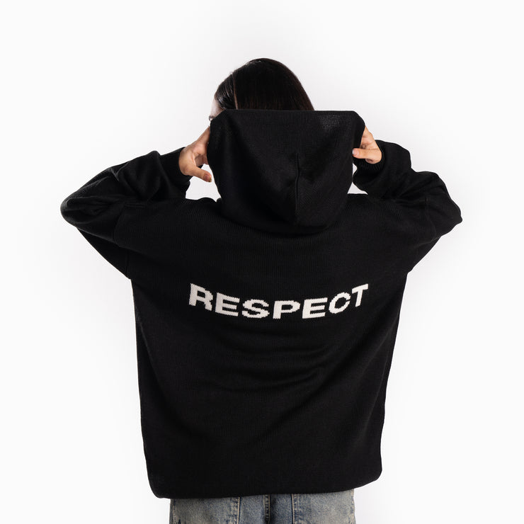 Black Knit Hoodie "RESPECT"