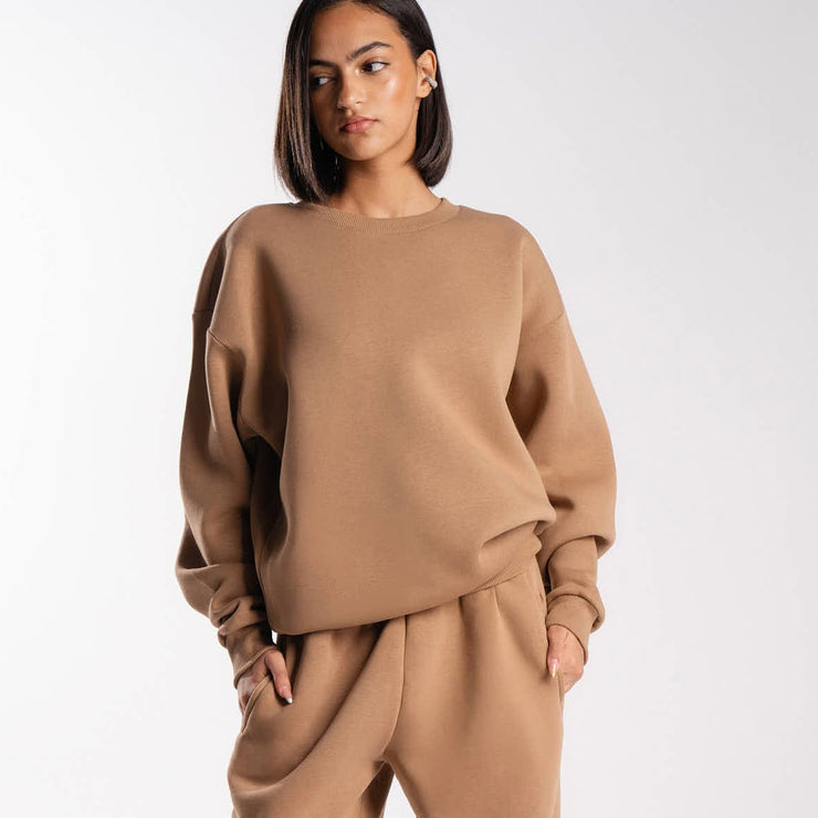 Brown Plain Crewneck