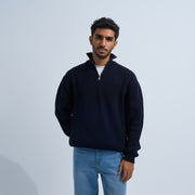Navy Blue Men's Knit Zip-up