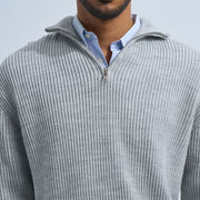 Grey Men's Knit Zip-up