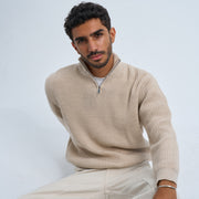Beige Men's Knit Zip-up