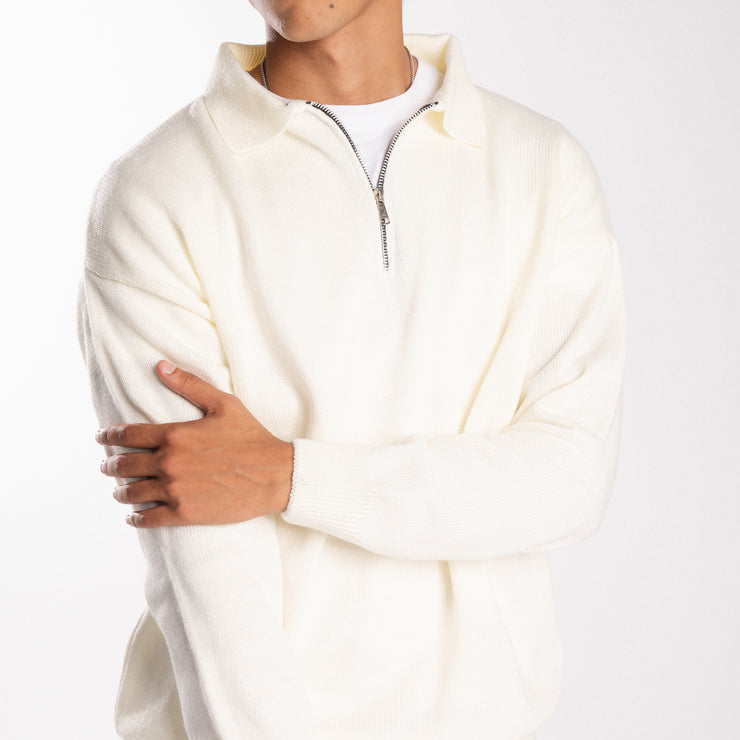 Cream Knit Zip-up