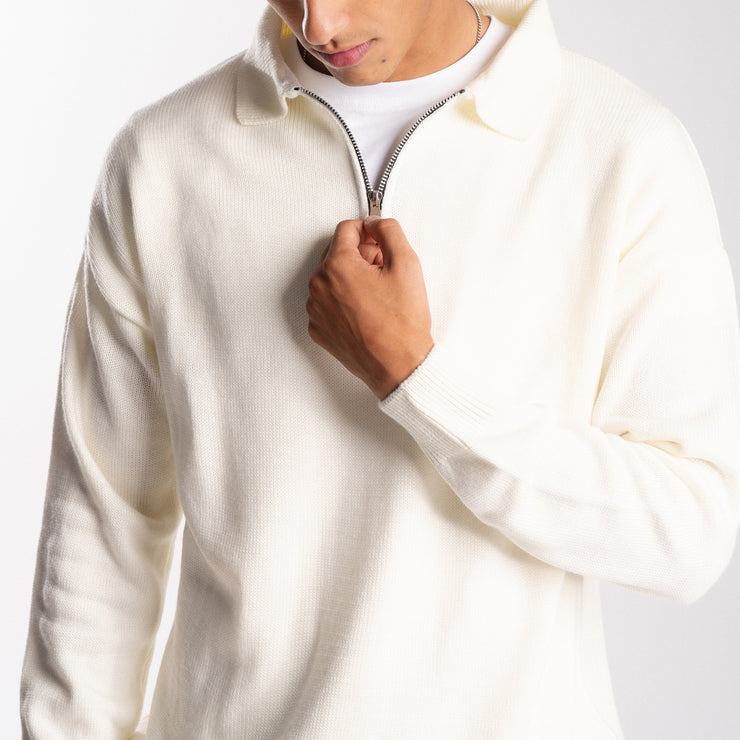 Cream Knit Zip-up