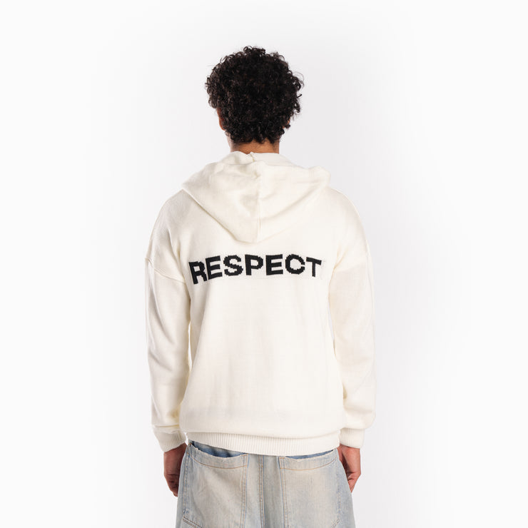 Cream Knit Hoodie "RESPECT"