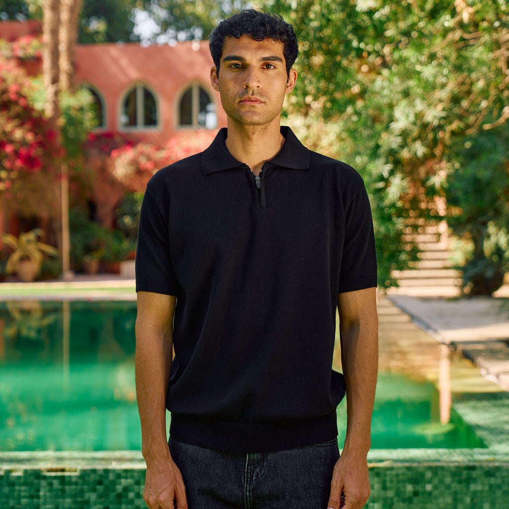 Black Knit Zip-Up Polo – KIJAQO