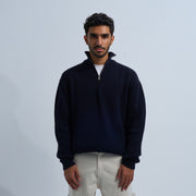 Navy Blue Men's Knit Zip-up