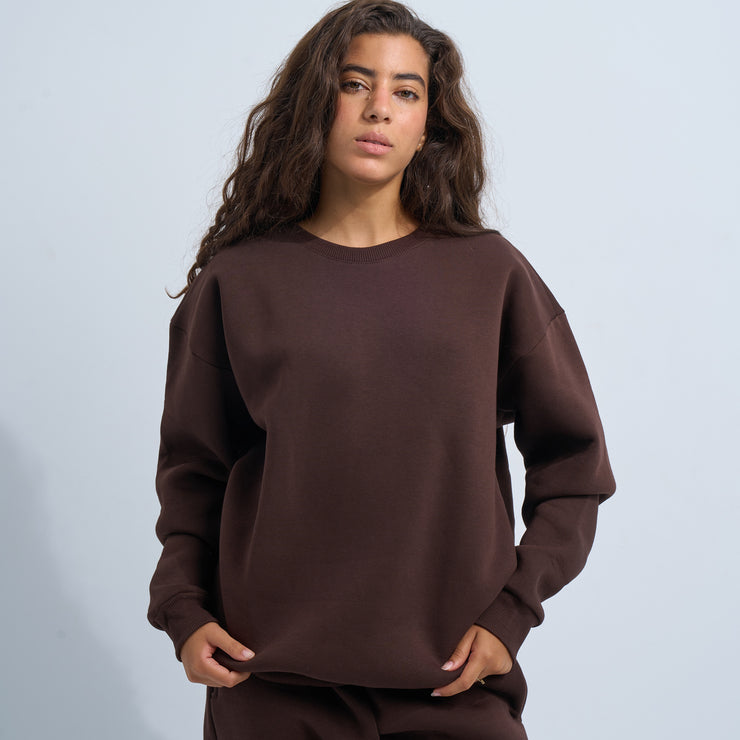 Brown Plain Crewneck