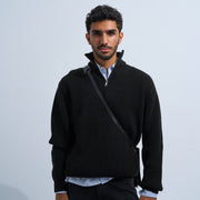 Black Men's Knit Zip-up