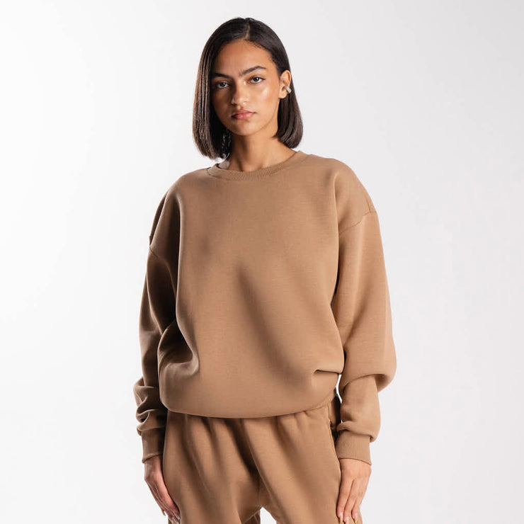 Brown Plain Crewneck