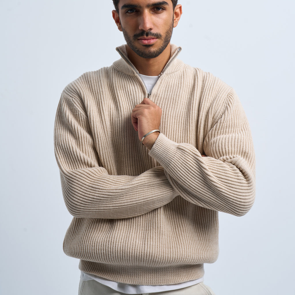 Beige Men's Knit Zip-up – KIJAQO