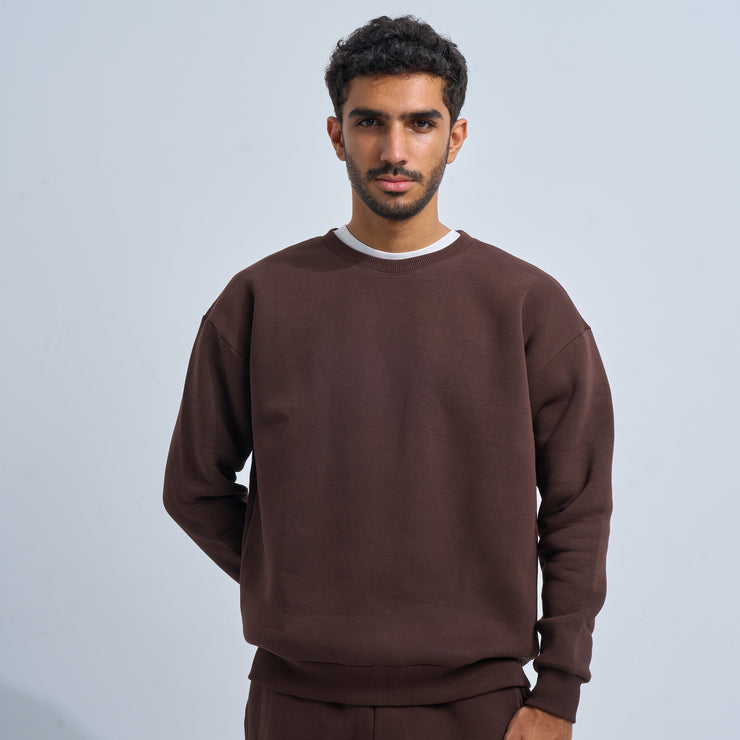 Brown Plain Crewneck