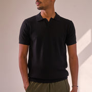 Black Knit V-neck Polo