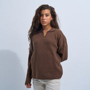Brown Women's Knit V-neck