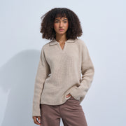 Beige Women's Knit V-neck