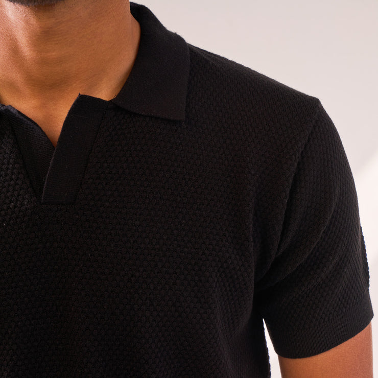 Black Knit V-neck Polo