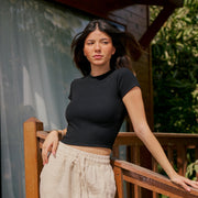 Black Ribbed Short Sleeve