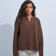Brown Women's Knit V-neck