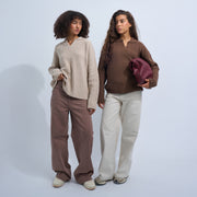 Beige Women's Knit V-neck