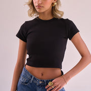 Black Ribbed Short Sleeve