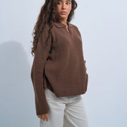 Brown Women's Knit V-neck