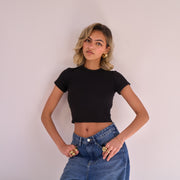 Black Ribbed Short Sleeve