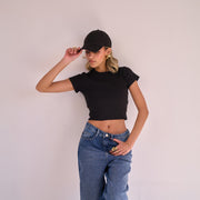 Black Ribbed Short Sleeve
