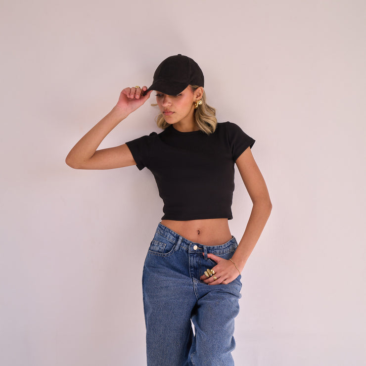 Black Ribbed Short Sleeve