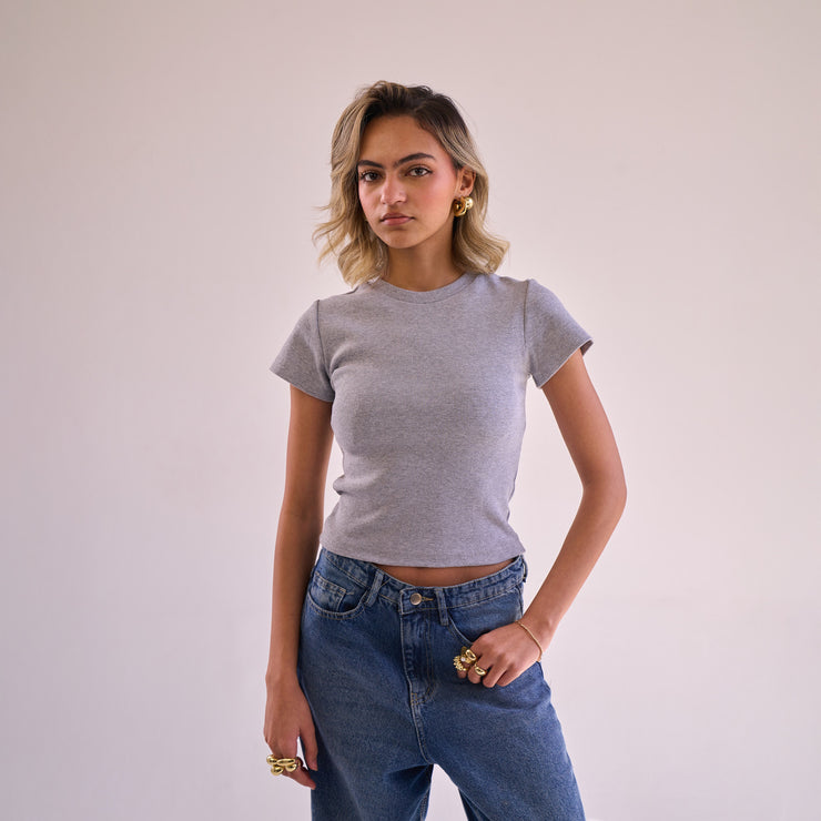 Grey Ribbed Short Sleeve