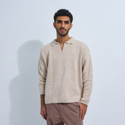 Beige Men's Knit V-neck